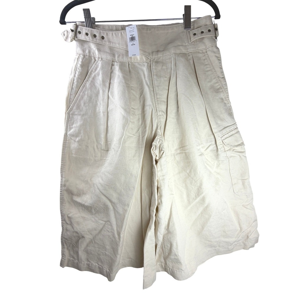 Banana Republic Explorer Culottes Linen Cargo Wide Leg High Rise Petite 0 Beige - Picture 2 of 12